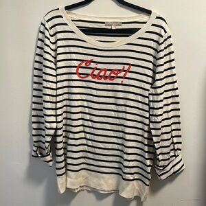 Banana Republic black and white striped sweater with red cursive Ciao size XL